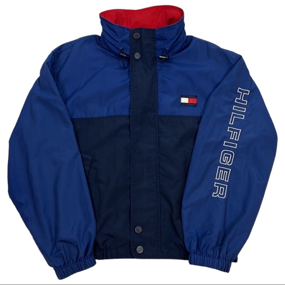 Vintage 1990s Tommy Hilfiger Jacket Windbreaker with spell out HILFIGER sleeve - Picture 1 of 14